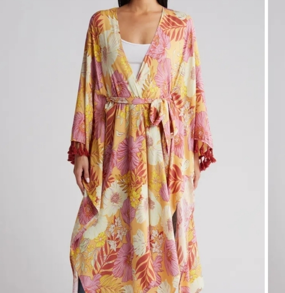 Vici Tamsin Coverup Kimono Floral Wrap Tropical Beach NEW